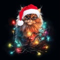 Persian cat wearing a Christmas hat by AI generated